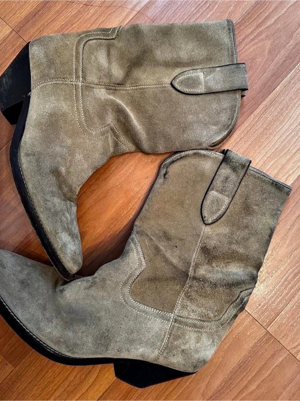 Isabel Marant Dacken Suede Western Ankle Boots Green & Black EU 39 - Picture 1 of 3